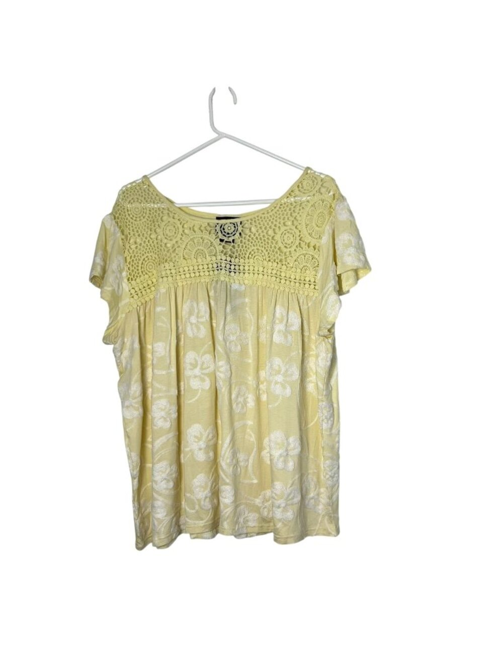 Liv Los Angeles Top Womens 1X NWT Yellow Embroidered Crochet Boho Blouse